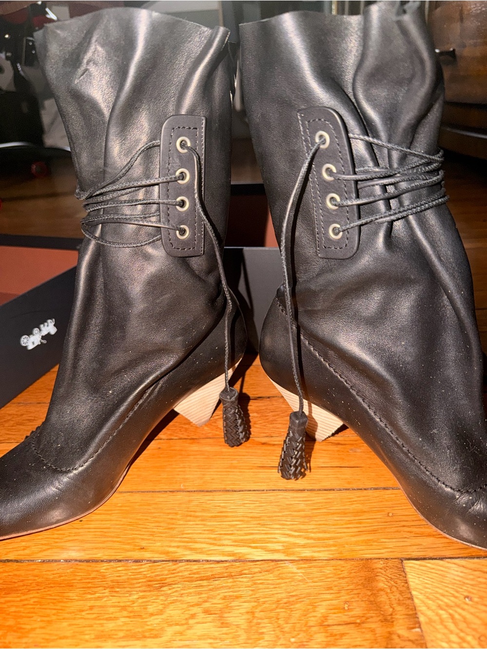 Coach Black Lace-Up Ankle Heeled Boots